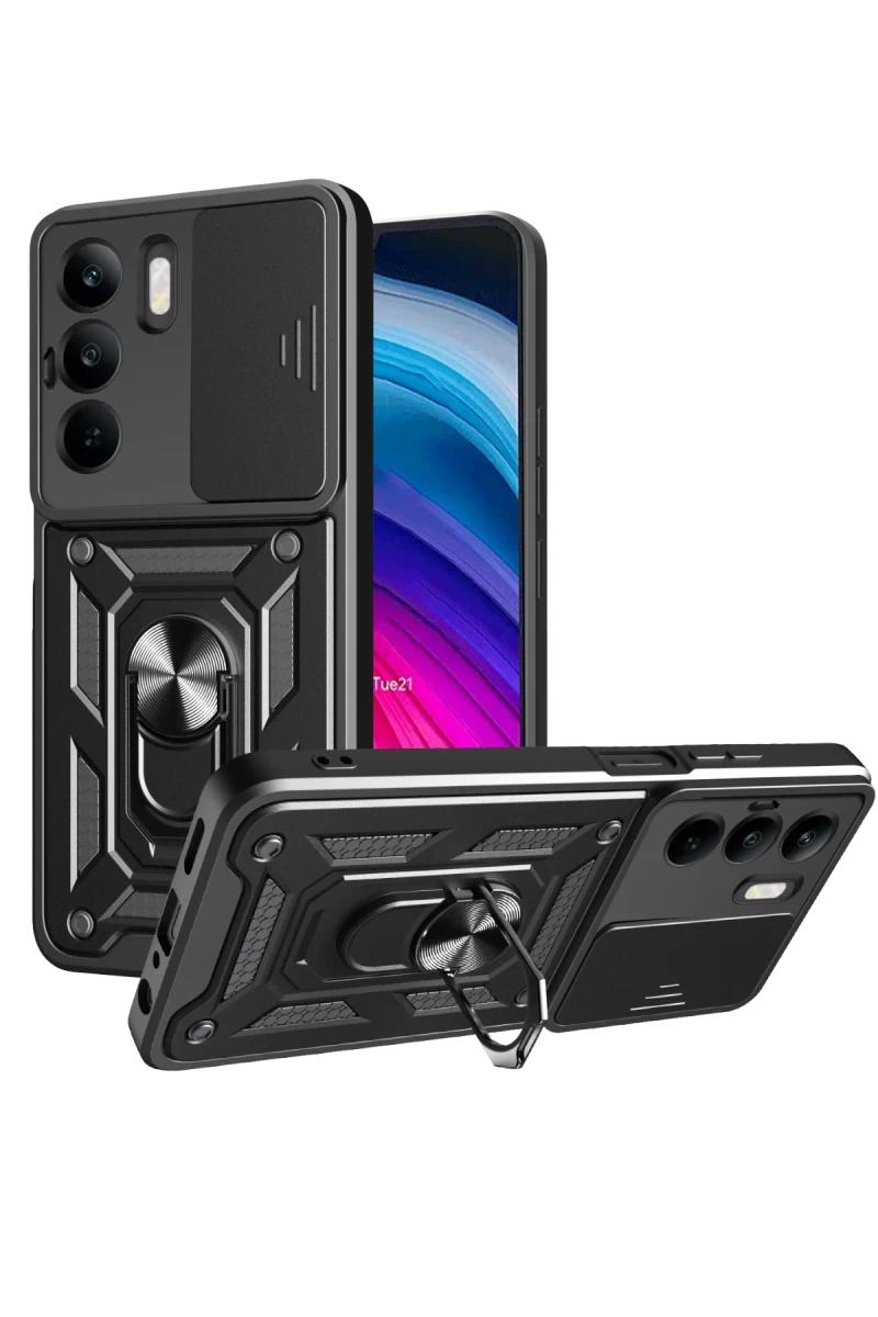 Realme C75 4G Uyumlu Kılıf Pars Lens Yüzüklü Silikon - Siyah