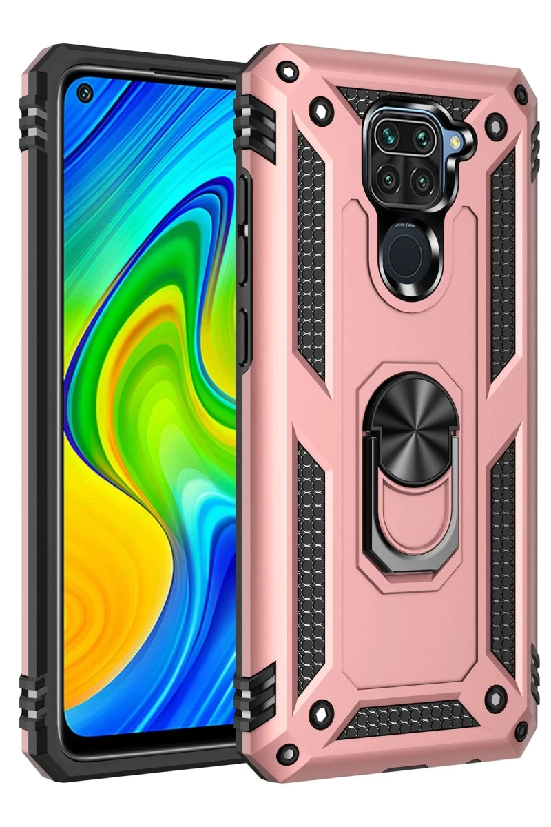Xiaomi Redmi Note 9 Uyumlu Kılıf Sofya Yüzüklü Silikon Kapak - Rose