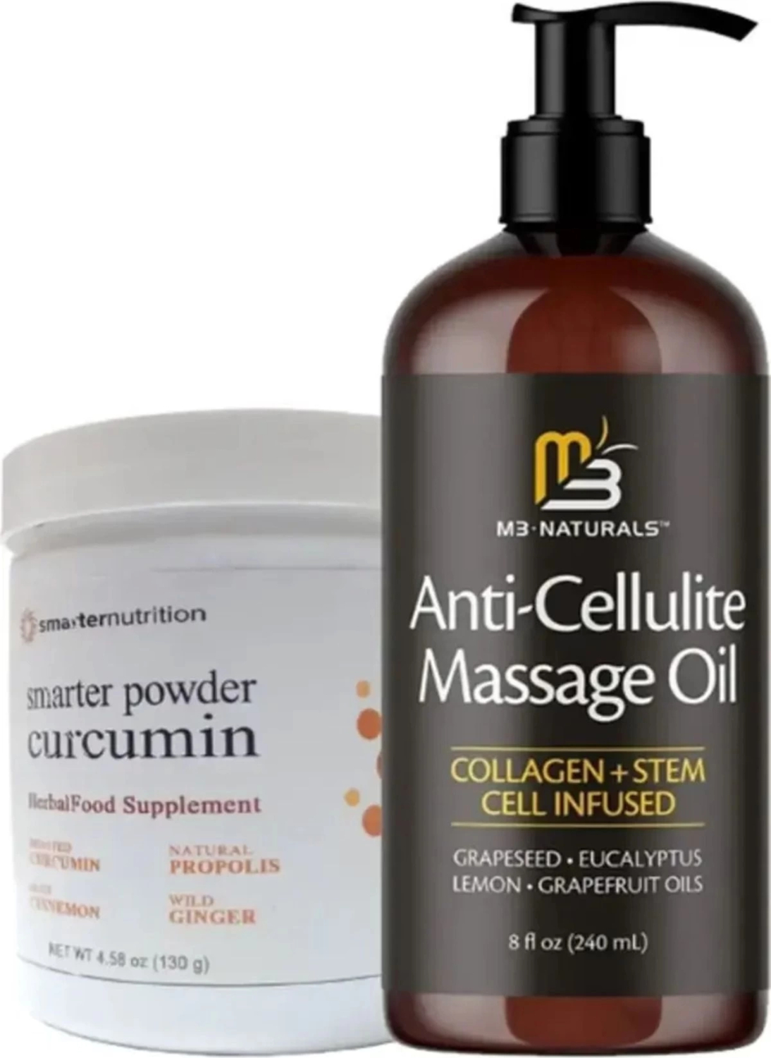 M3 Naturals Masaj Yağı Anti-Cellulite Massage Oil 240 ml + Smarter Curcumin Antiyağ Fazla 130 gr