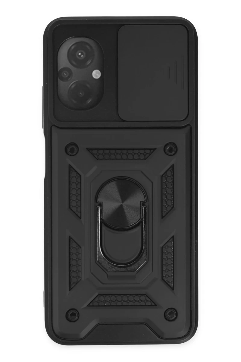 Xiaomi Poco M5 Uyumlu Kılıf Pars Lens Yüzüklü Silikon - Siyah