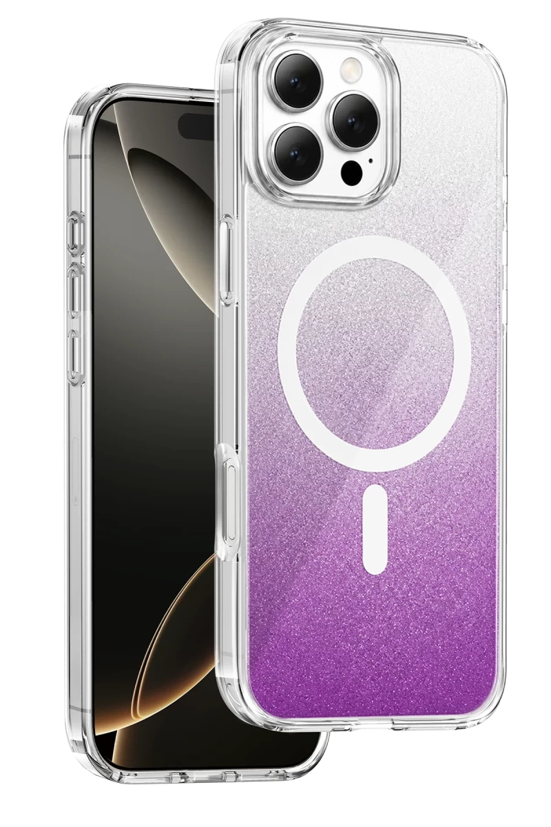 Onegif Apple iPhone 16 Pro Max Uyumlu Sora Simli Magsafe Kapak - Mor
