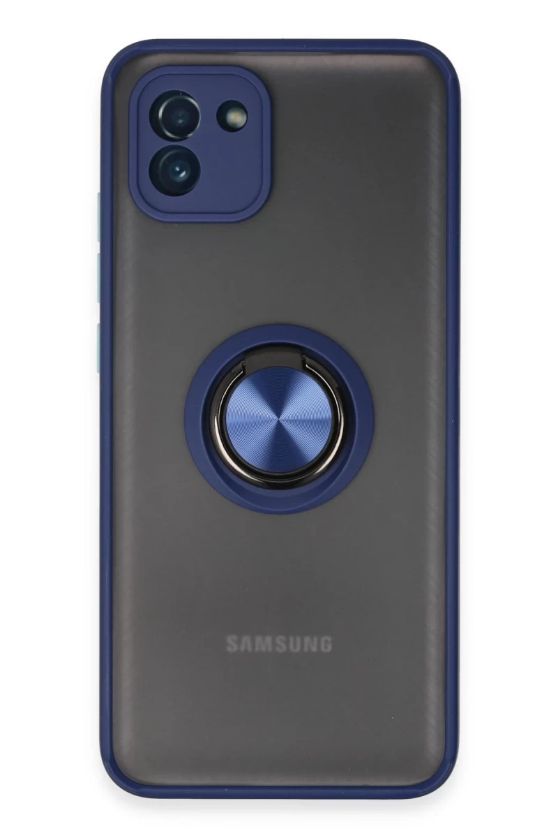 Samsung Galaxy A03 Uyumlu Kılıf Montreal Yüzüklü Silikon Kapak - Lacivert