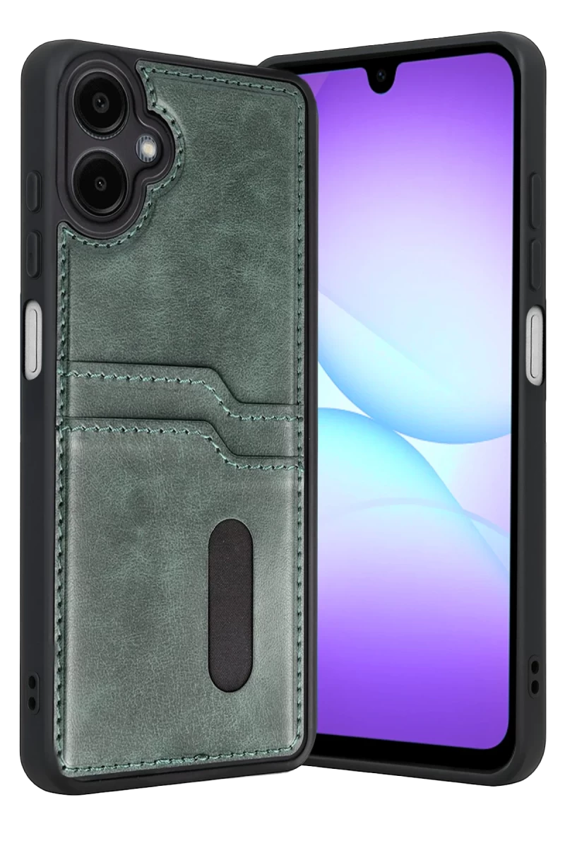 Samsung Galaxy A07 4G Uyumlu Sara Kartvizitli Deri Kılıf - Yeşil