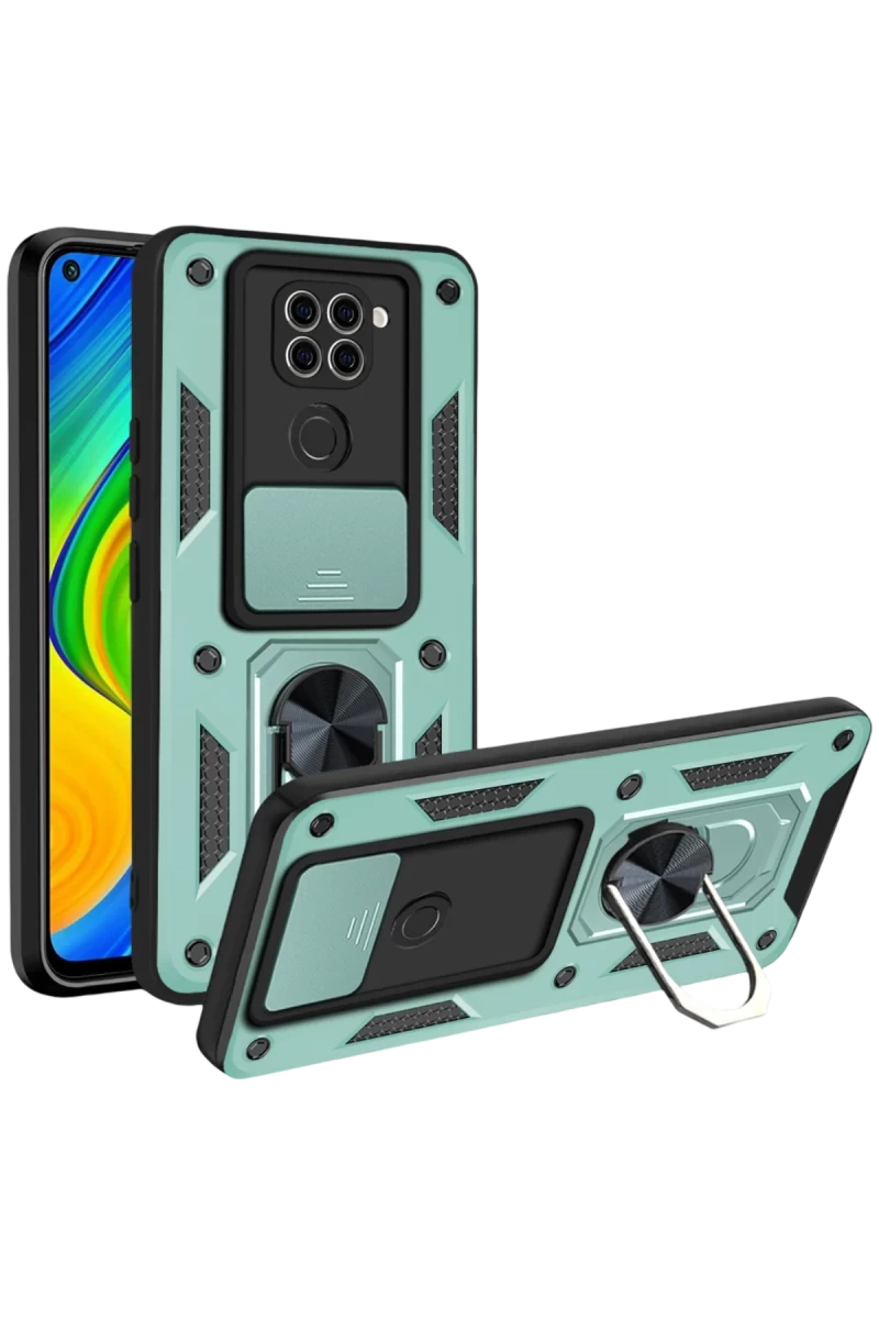 Xiaomi Redmi Note 9 4G Uyumlu Kılıf Pars Lens Yüzüklü Silikon - Yeşil