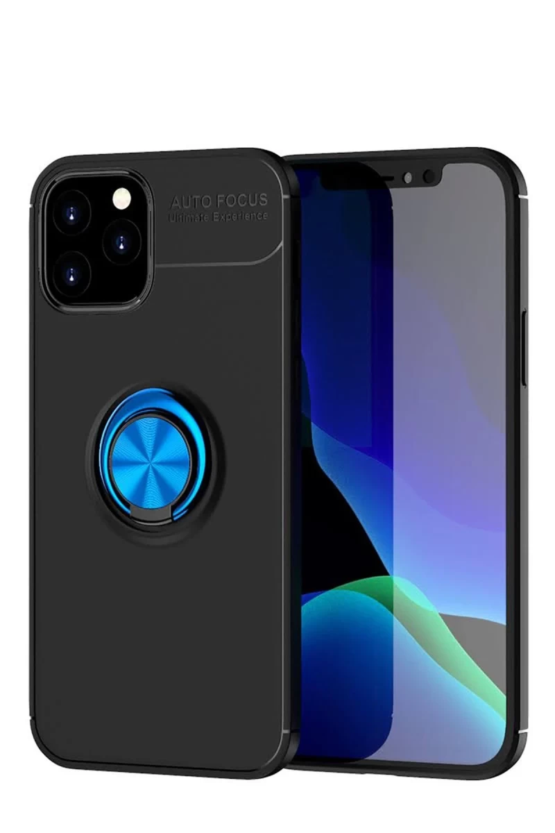 Apple iPhone 12 Uyumlu Kılıf Range Yüzüklü Silikon - Siyah-Mavi