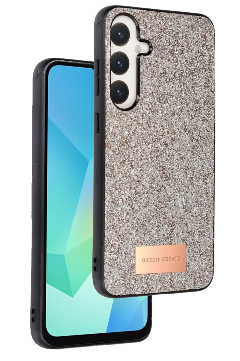 Onegif Samsung Galaxy A56 Uyumlu Bright Simli Kapak - Gold