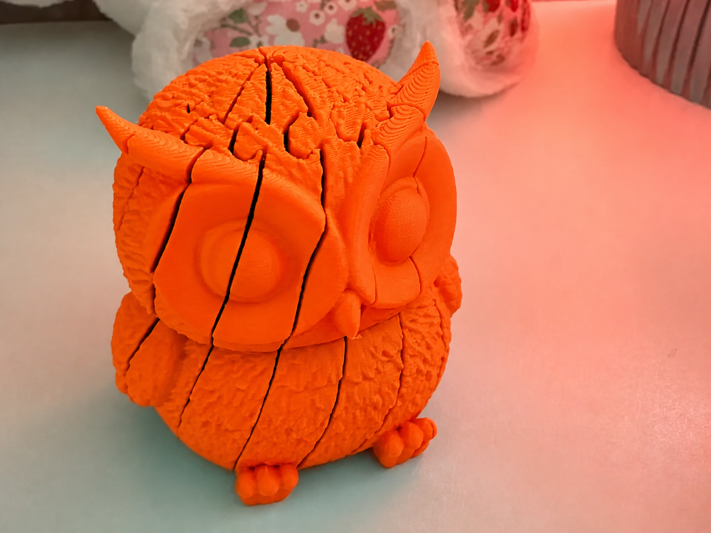 3D Baskı Hareketli Baykuş Figürü - Eklemli Flexi Oyuncak - Turuncu