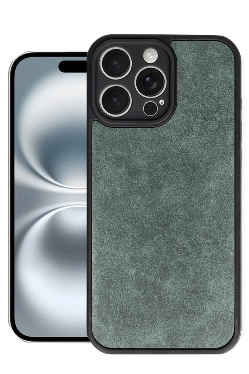 Apple iPhone 16 Pro Uyumlu Kılıf Aras Deri Kapak - Koyu Yeşil