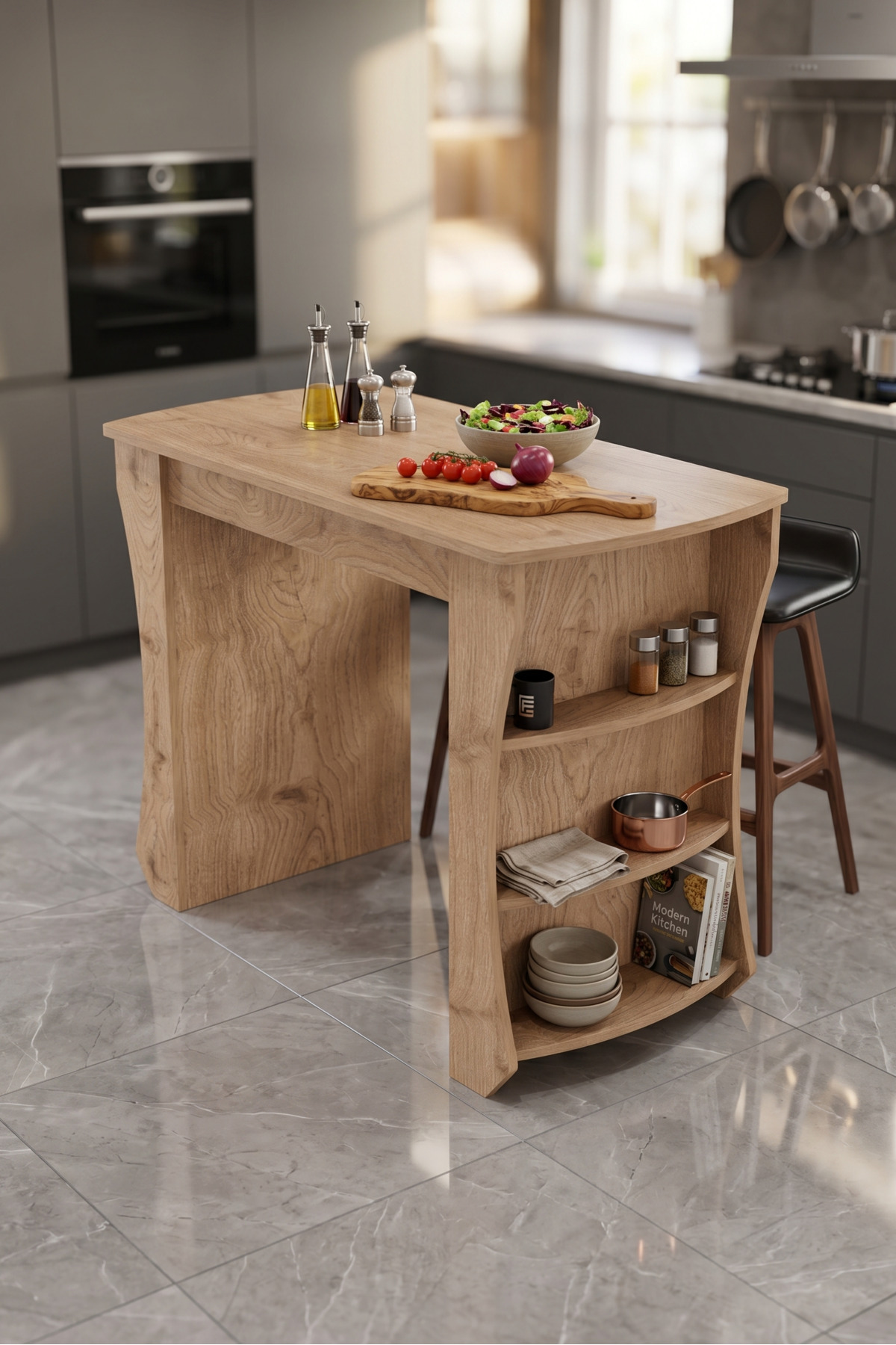Mutfak Masası Mutfak Adası Ada Masa Bar Masası Kahvaltı Masası Raflı Çok Amaçlı Dolap Modern Masa 120x60 cm 9838 Sepet