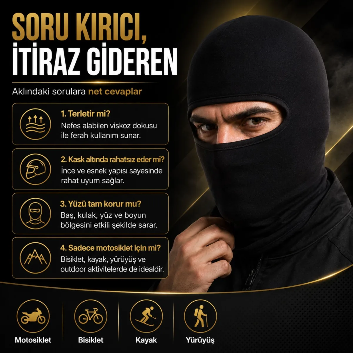 Unisex Düz Siyah Balaklava 1 Adet Tek Beden Viskoz Kask İçi Motosiklet Outdoor Maske