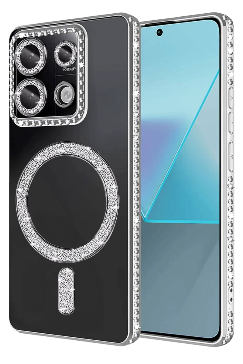 Xiaomi Redmi 13C Uyumlu Joke Simli Magneticsafe Kılıf - Gümüş