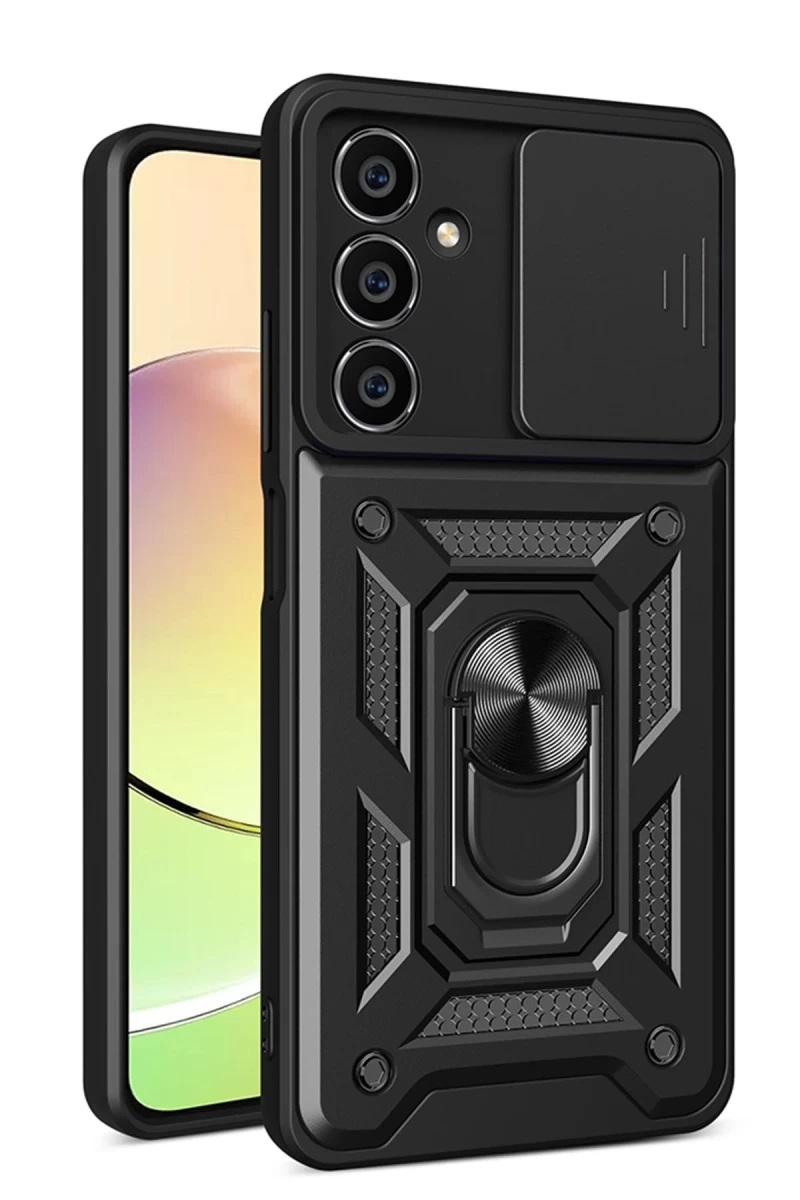 Samsung Galaxy A15 4G Uyumlu Kılıf Pars Lens Yüzüklü Silikon - Siyah