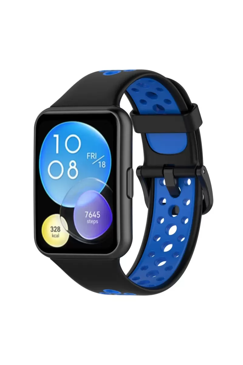 Huawei Watch Fit 2 Spor Delikli Kordon - Siyah-Mavi