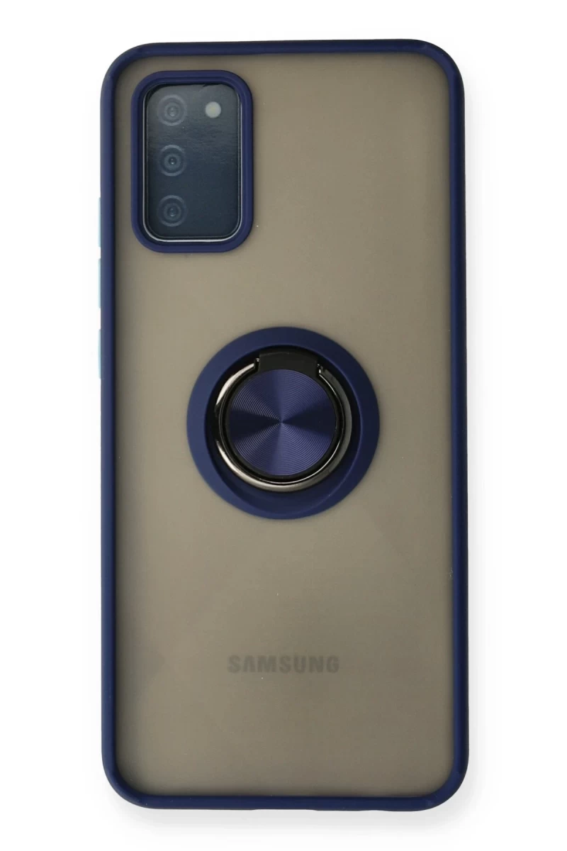 Samsung Galaxy A02S Uyumlu Kılıf Montreal Yüzüklü Silikon Kapak - Lacivert