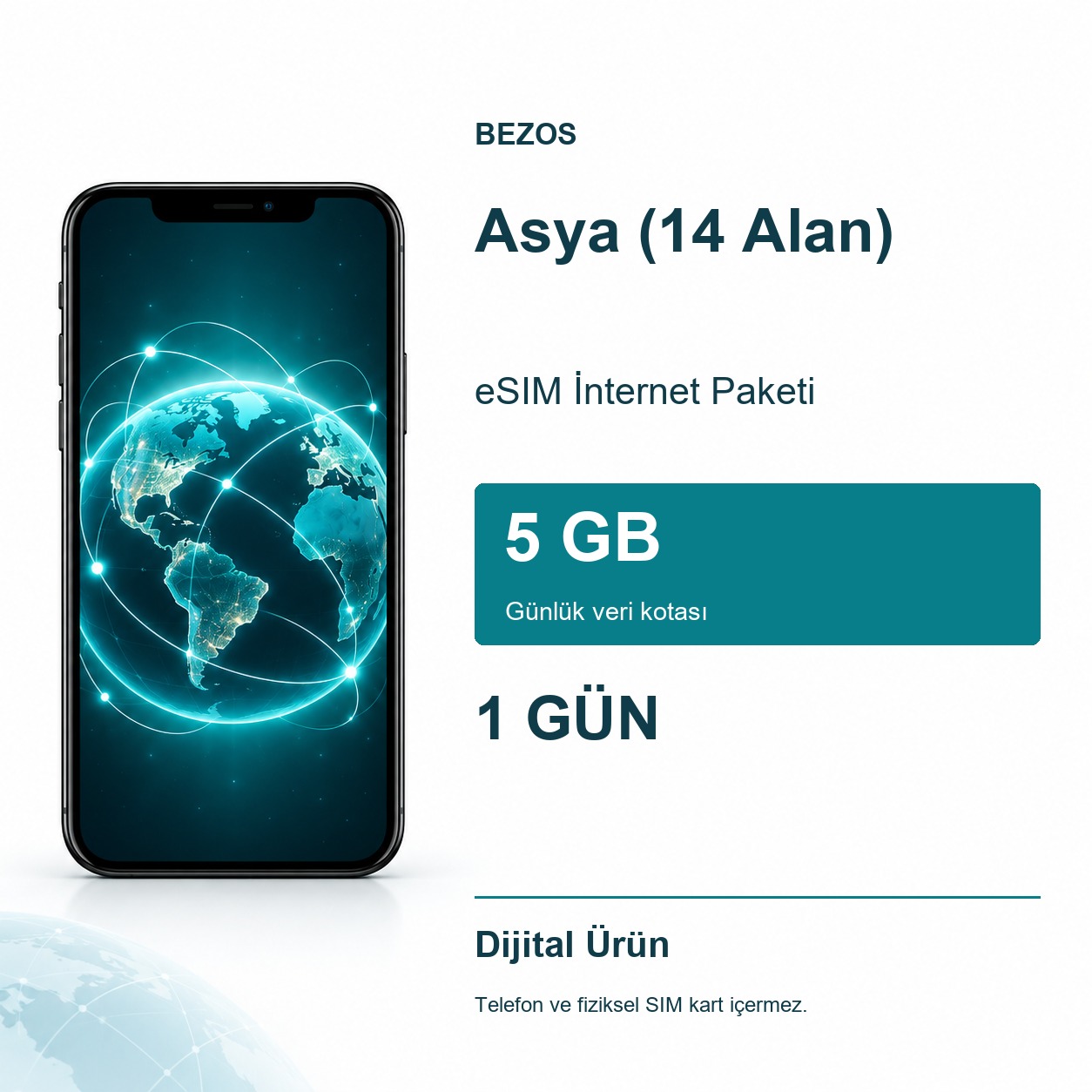 Asya (14 Alan) eSIM İnternet Paketi Günlük 5 GB 1 Gün