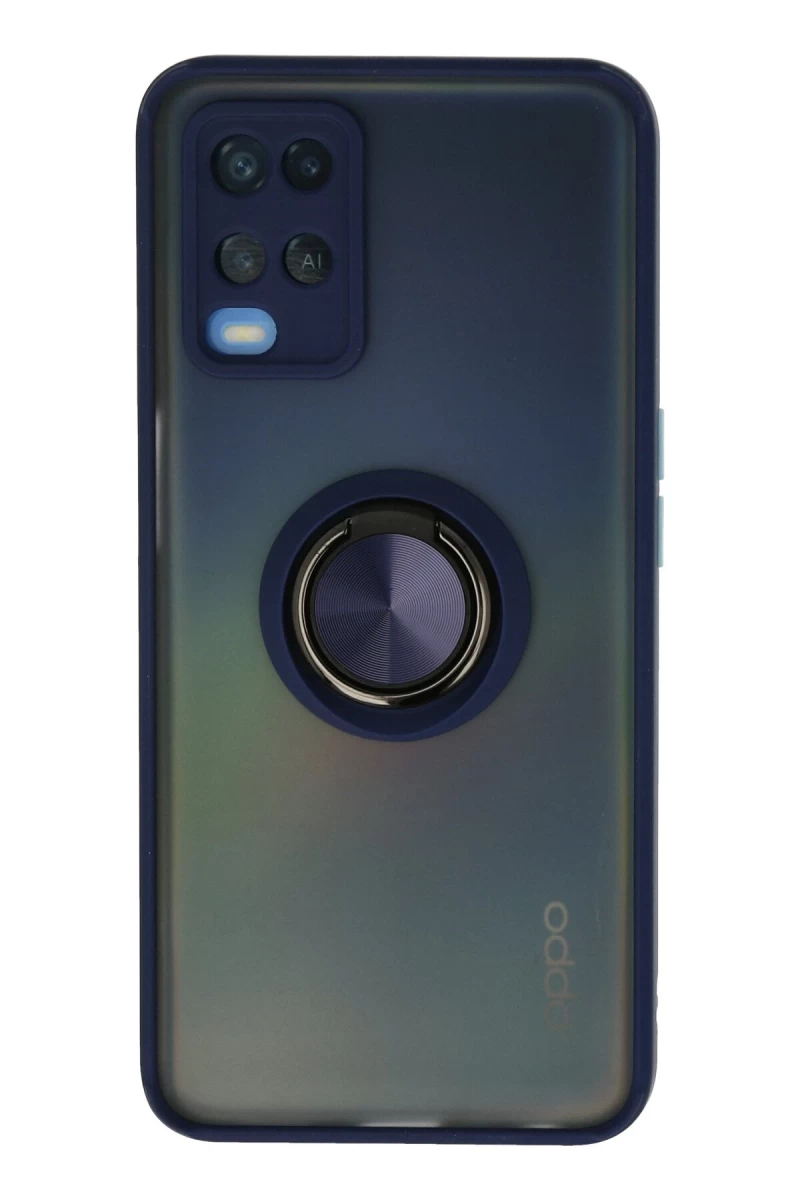 Oppo A54 4G Uyumlu Kılıf Montreal Yüzüklü Silikon Kapak - Lacivert