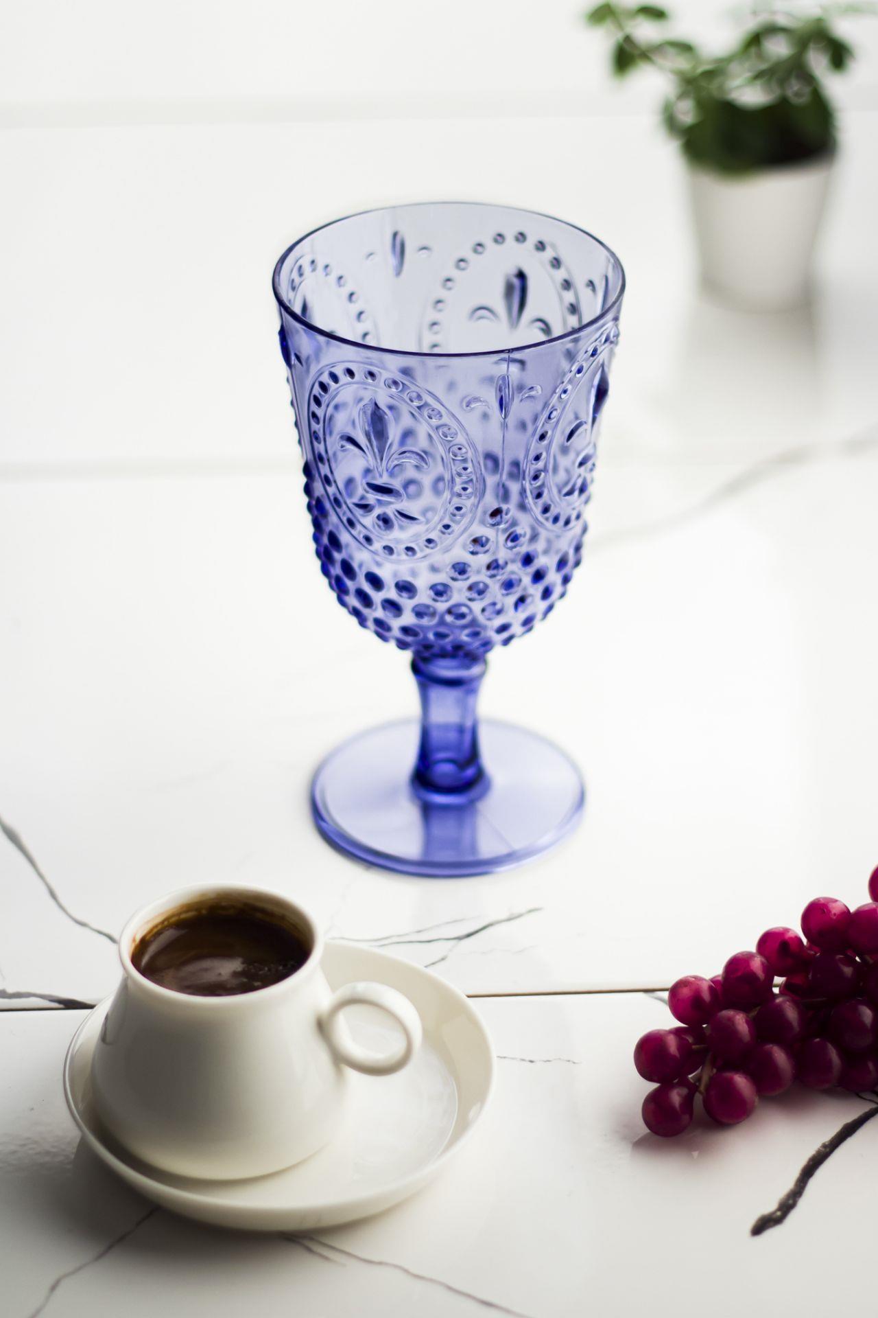 Akrilik Mavi Tekli Kadeh &amp; Su Meşrubat Kahve Yanı Bardağı 450 ml ( Cam Değildir )
