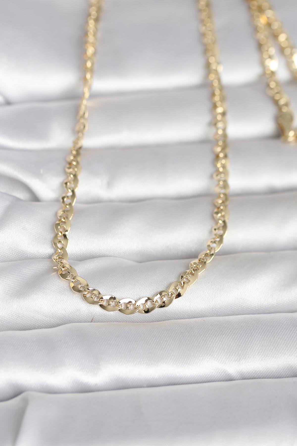 CM 14K Gold Renk Yassı Oval Zincirli Model 60 cm Kadın Kolye