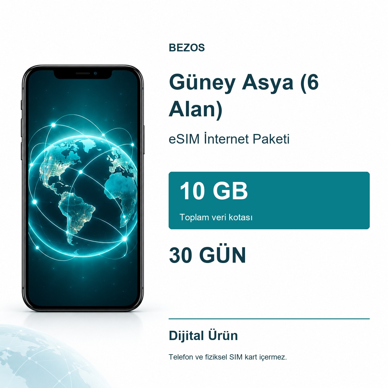 Güney Asya (6 Alan) eSIM İnternet Paketi 10 GB 30 Gün