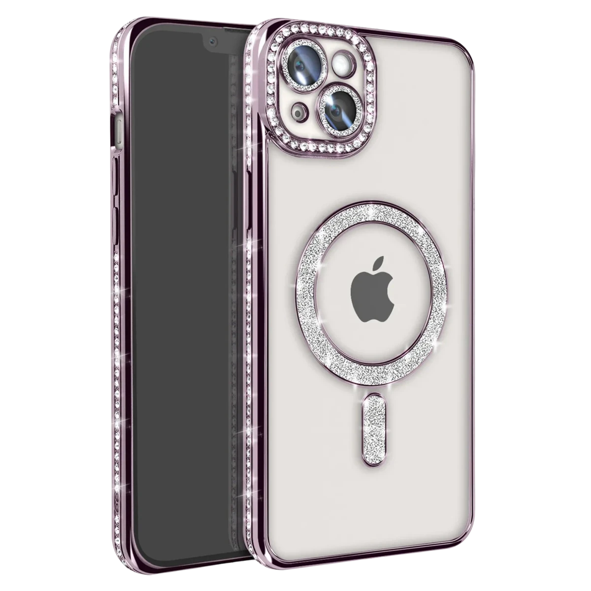 Apple iPhone 14 Kılıf Joke Simli Magneticsafe Kılıf - Derin Mor