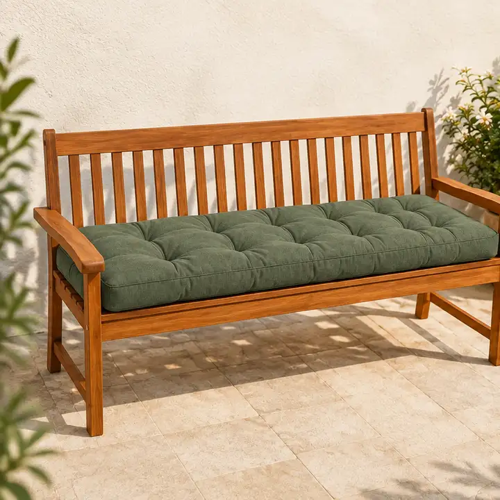 Kapitone Bank Minderi · 100 × 45 × 4 cm | Haki | İç mekân