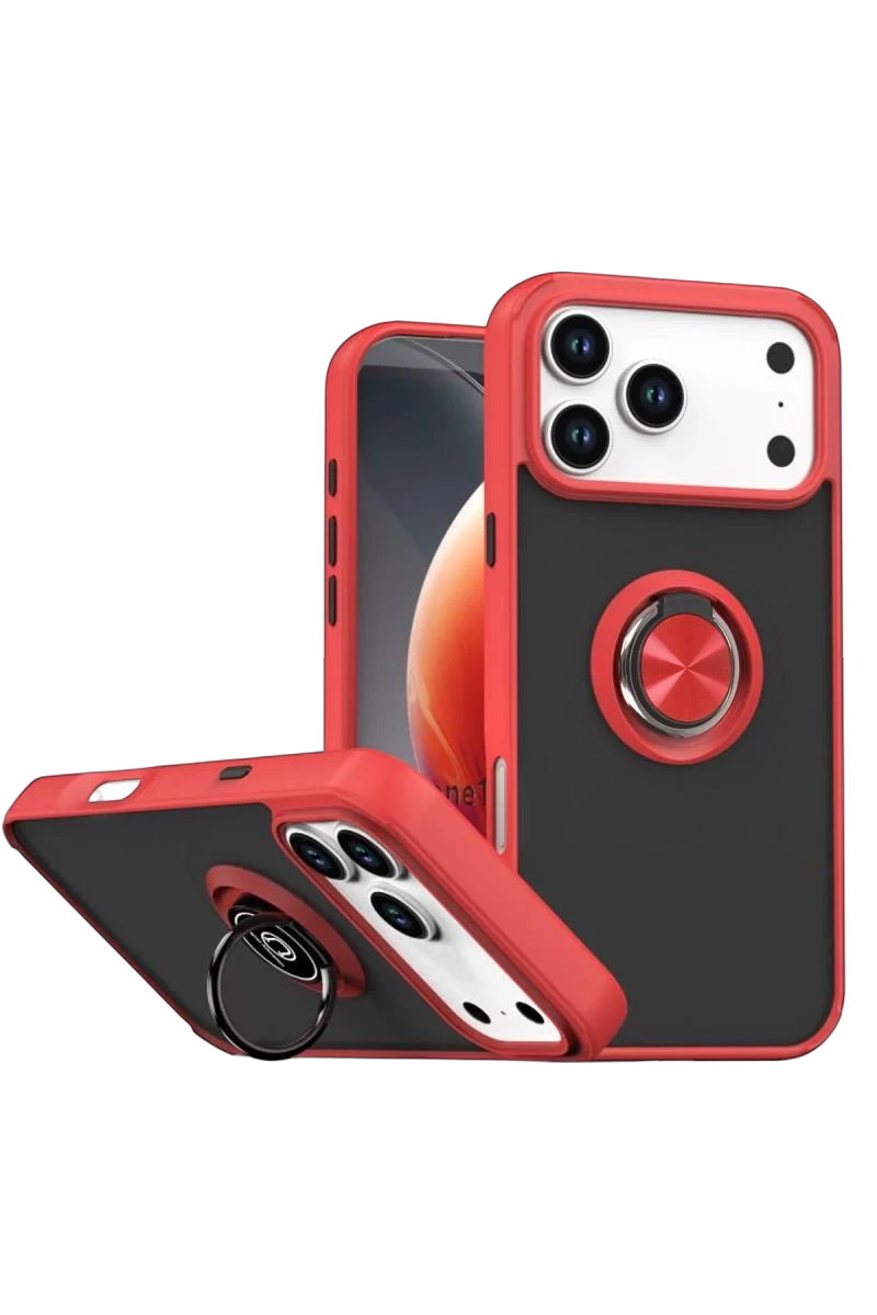 Apple iPhone 17 Pro Uyumlu Montreal Yüzüklü Silikon Kapak - Kırmızı