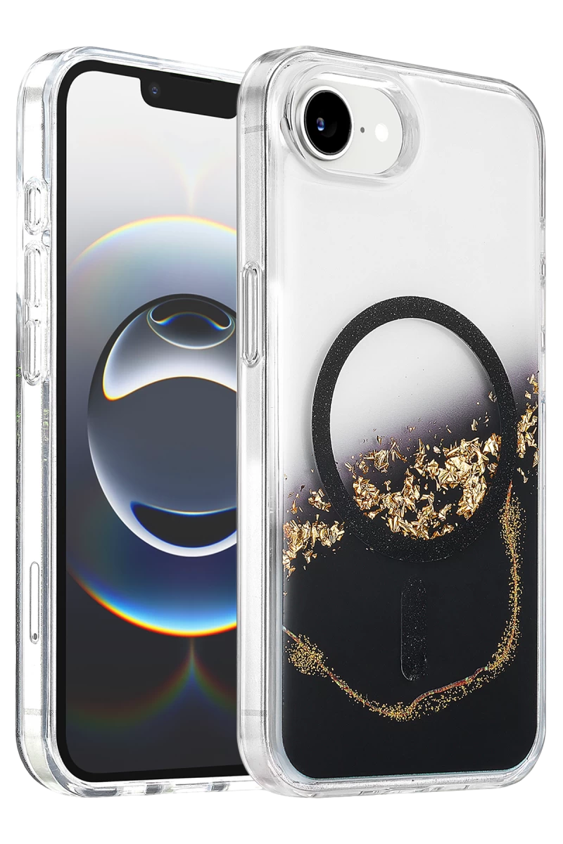 Onegif Apple iPhone 17E Uyumlu Lotus Simli Magsafe Kapak - Siyah
