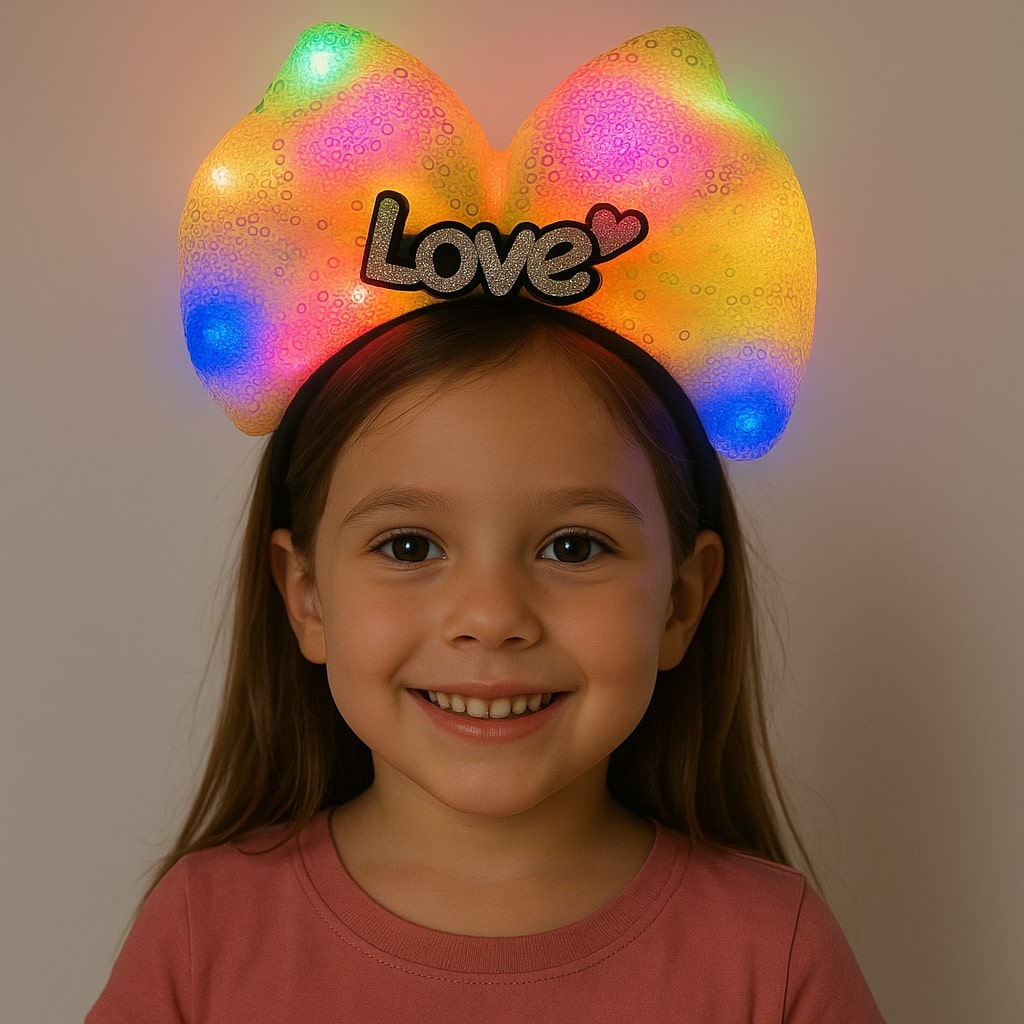 LED Işıklı Love Yazılı Sarı Fiyonk Taç ? Kız Çocuk Parti Tacı