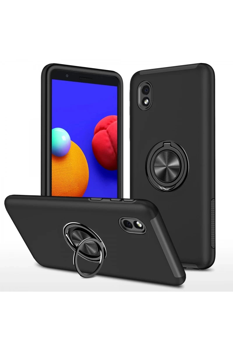 Samsung Galaxy A01 Core Uyumlu Kılıf Elit Yüzüklü Kapak - Siyah