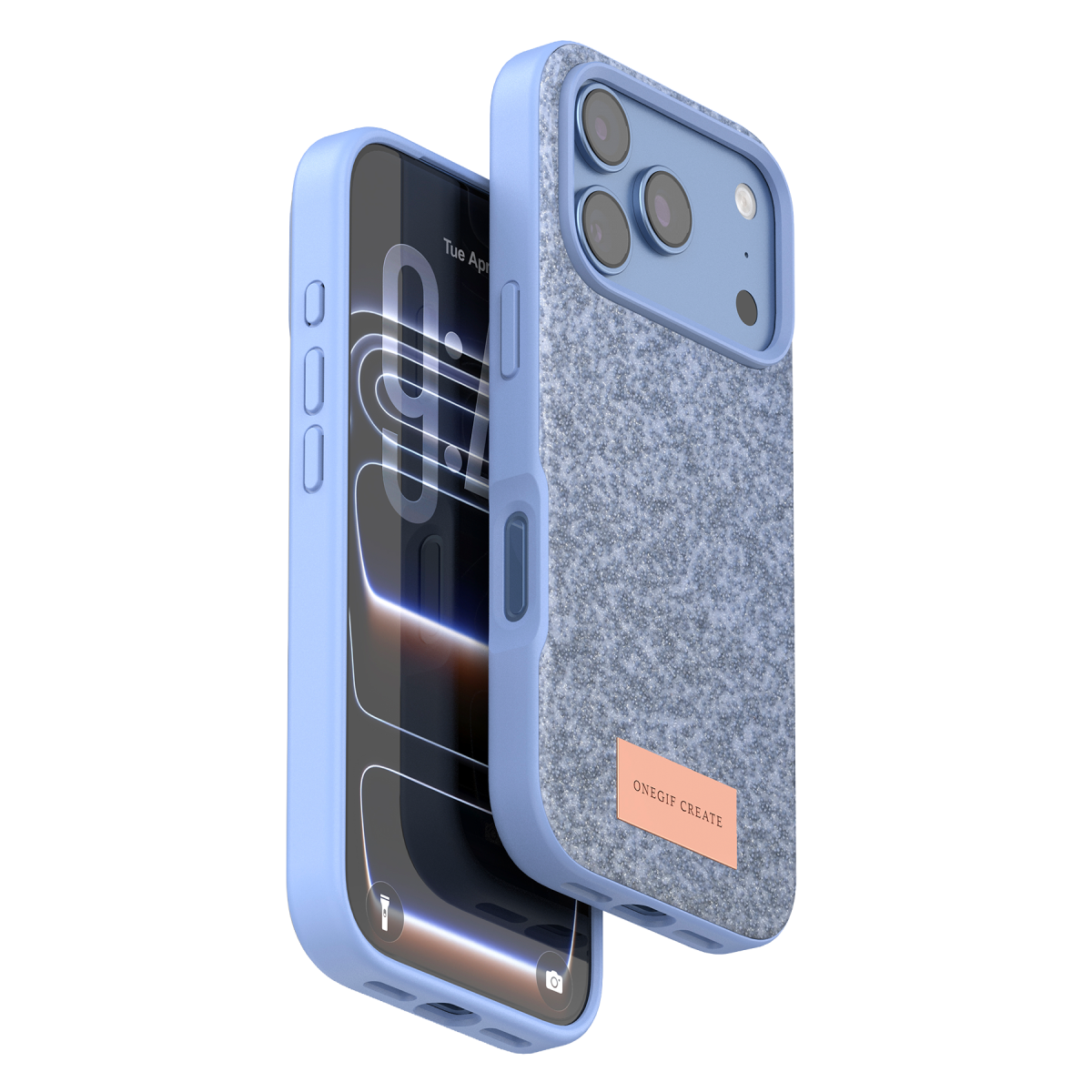 Onegif Apple iPhone 18 Pro Uyumlu Bright Simli Kapak - Mavi