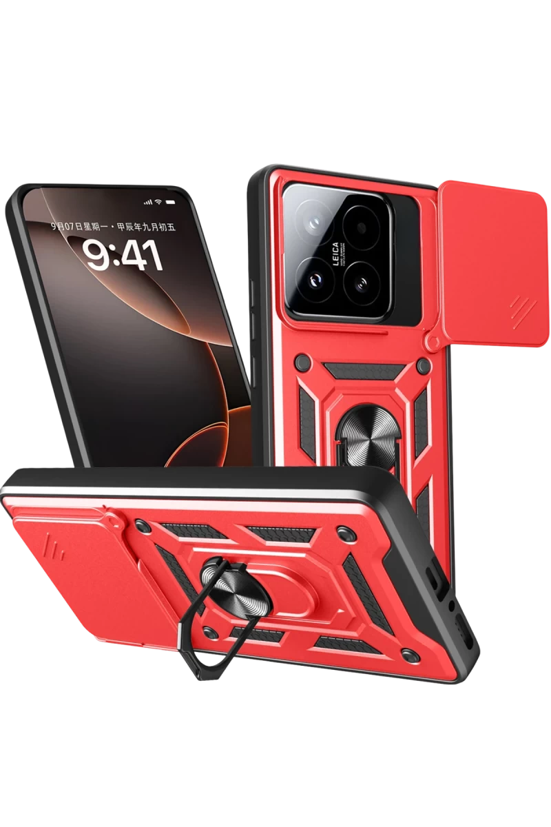Xiaomi Mi 15T Uyumlu Pars Lens Yüzüklü Silikon - Kırmızı