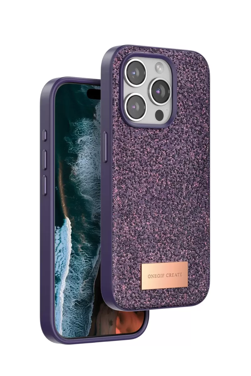 Onegif Apple iPhone 15 Pro Uyumlu Bright Simli Kapak - Derin Mor