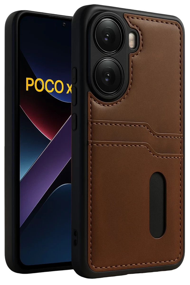 Xiaomi Poco X7 Pro Uyumlu Kılıf Sara Kartvizitli Deri Kılıf - Taba