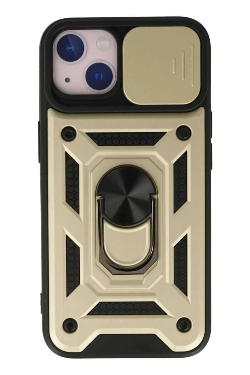 Apple iPhone 15 Uyumlu Kılıf Pars Lens Yüzüklü Silikon - Gold