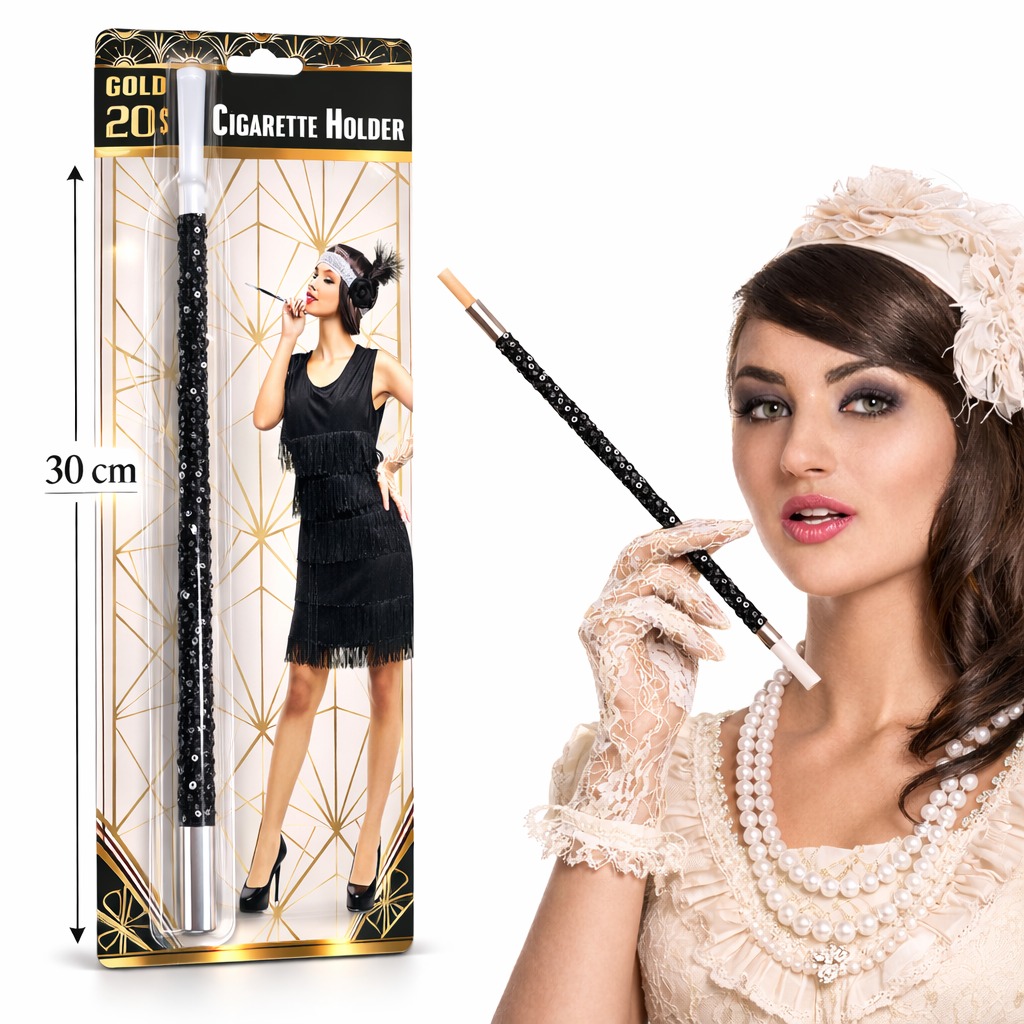 30 cm Siyah Payetli Sigara Tutacağı ? 1920?ler Gatsby Parti Aksesuarı