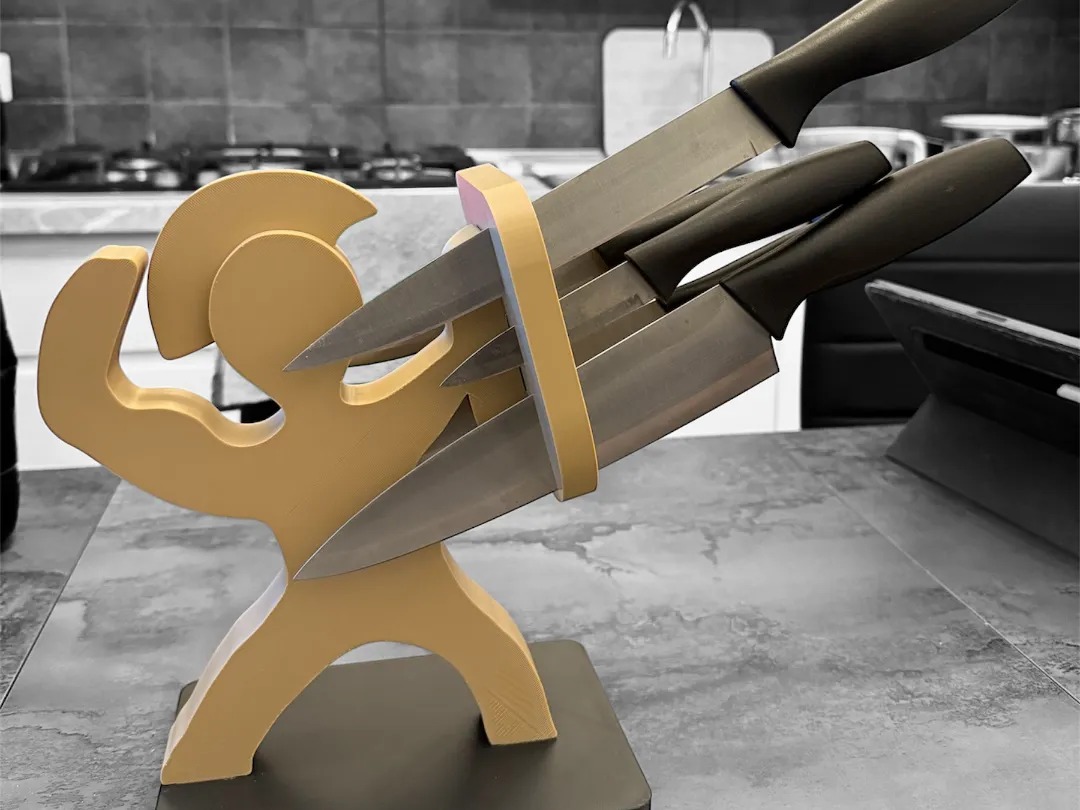 3D Baskı Bıçak Standı Figürlü Mutfak Bıçak Tutucu Dekoratif Tezgâh Üstü Bıçak Bloğu Sarı