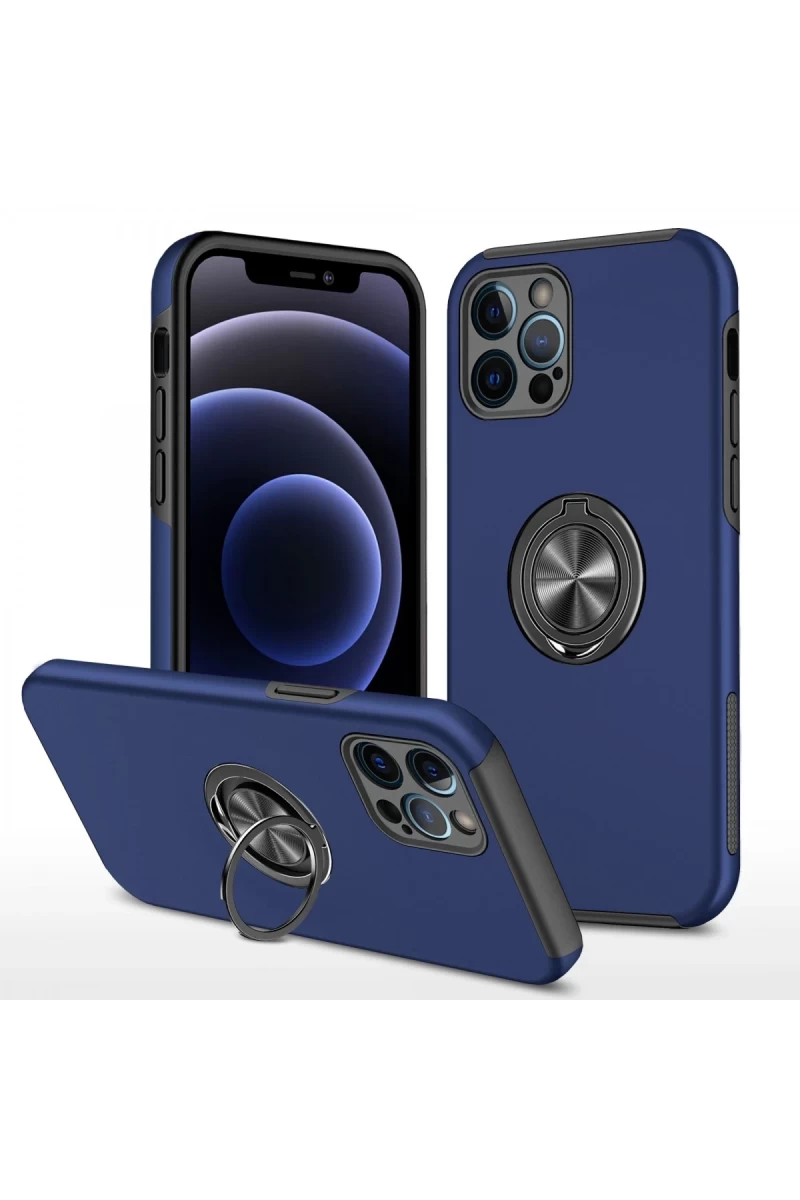 Apple iPhone 12 Pro Max Uyumlu Kılıf Elit Yüzüklü Kapak - Lacivert