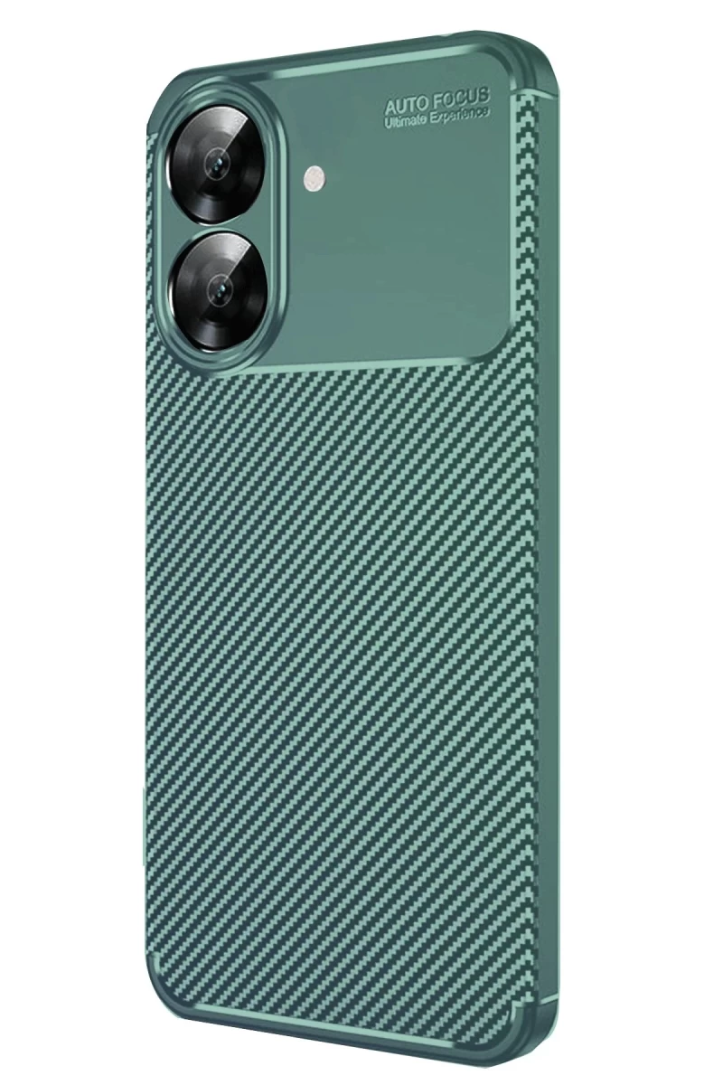 Realme Note 60 Uyumlu Kılıf Auto Focus Karbon Kapak - Koyu Yeşil