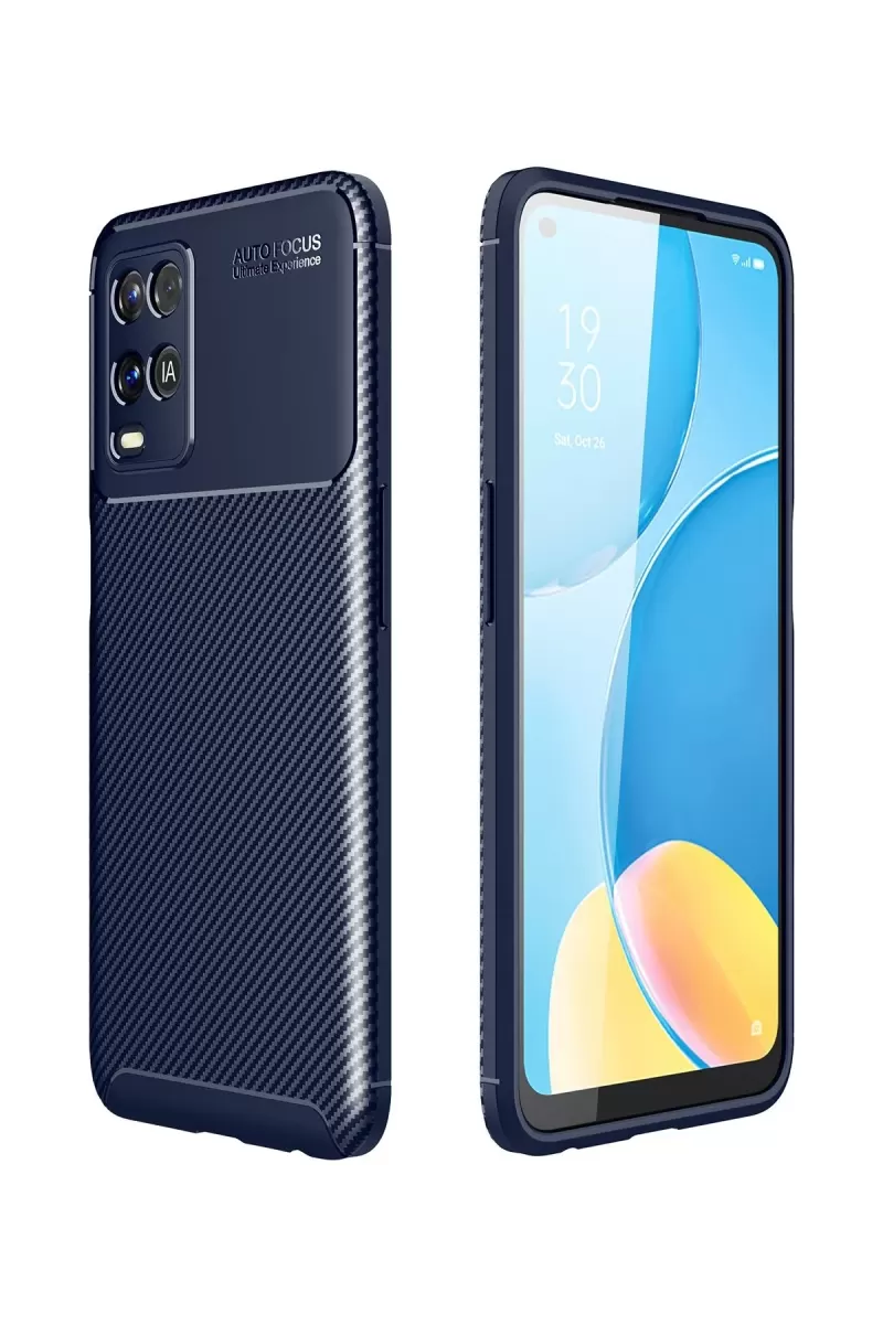 Oppo A54 4G Uyumlu Kılıf Auto Focus Karbon Kapak - Lacivert