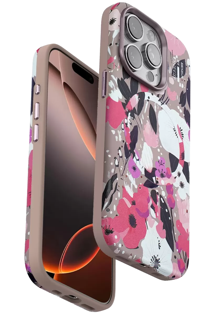 Onegif Apple iPhone 15 Pro Max Uyumlu Flower Series Magsafe Kapak - Pembe