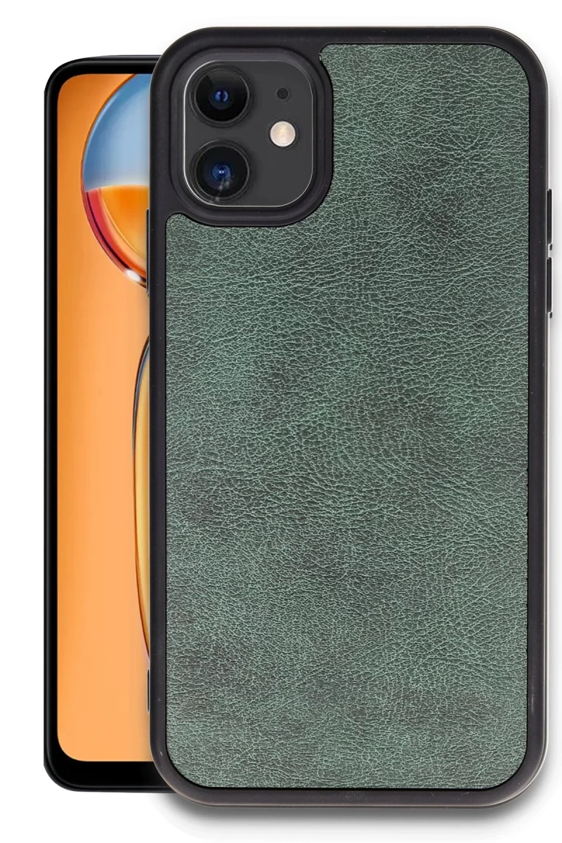 Apple iPhone 11 Uyumlu Kılıf Aras Deri Kapak - Koyu Yeşil