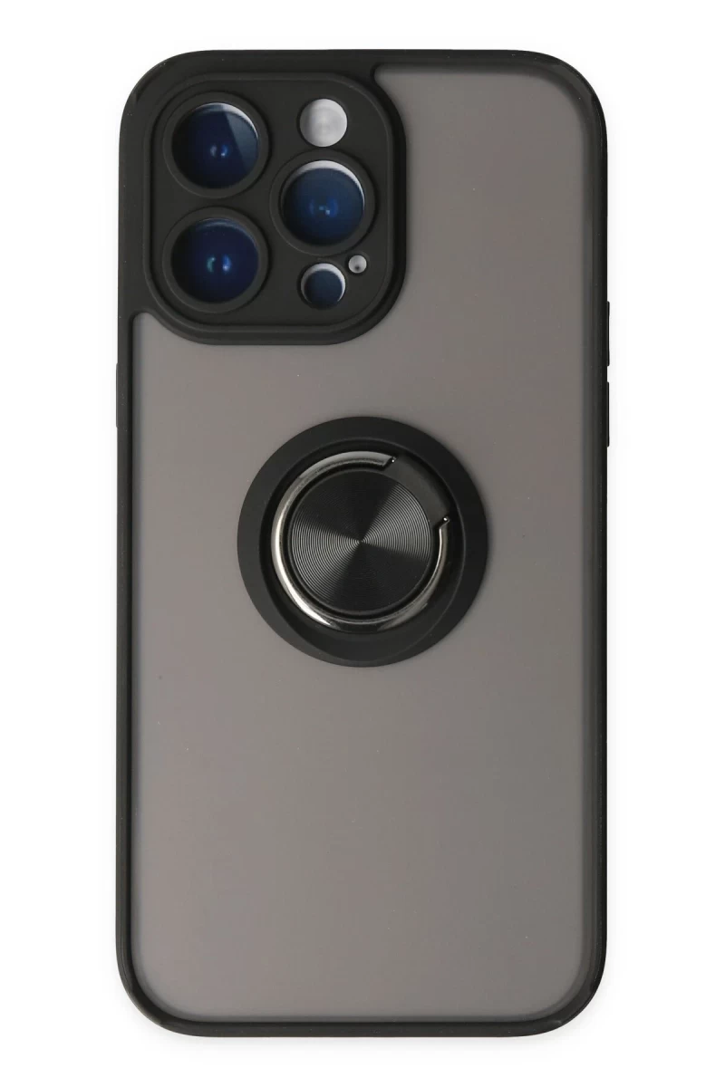 Apple iPhone 14 Pro Uyumlu Kılıf Montreal Yüzüklü Silikon Kapak - Siyah