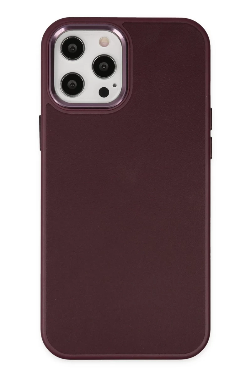 Apple iPhone 12 Pro Max Uyumlu Kılıf Asya Deri Silikon - Mürdüm