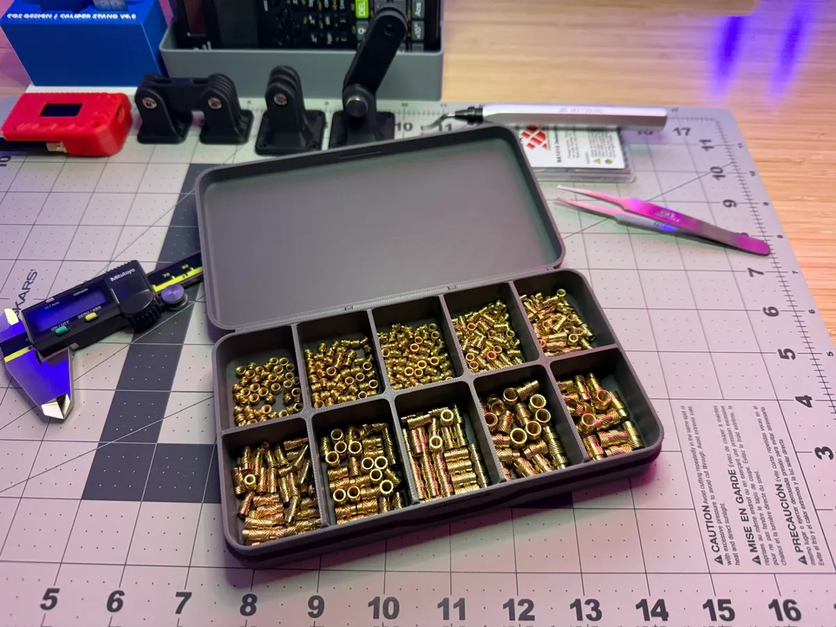 3D Baskı 10 Bölmeli Menteşeli Organizer Kutu Vida Cıvata ve Küçük Parça Saklama Kutusu Gri