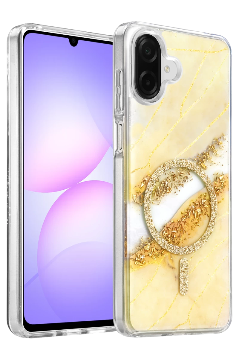 Onegif Samsung Galaxy A07 4G Uyumlu Lotus Simli Magsafe Kapak - Gümüş