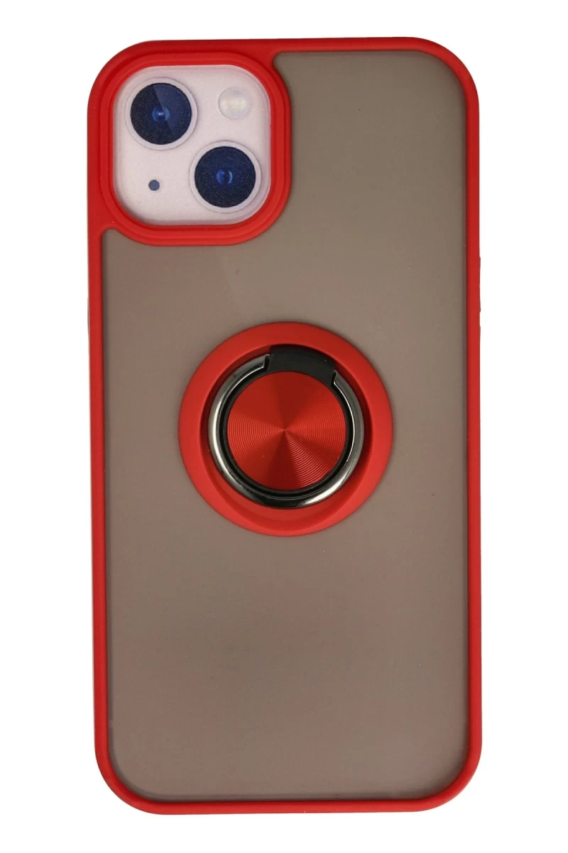 Apple iPhone 15 Uyumlu Kılıf Montreal Yüzüklü Silikon Kapak - Kırmızı