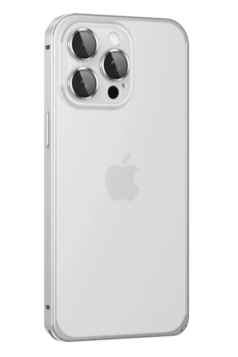 Joko Apple iPhone 15 Pro Max Uyumlu Metal Bumper Mat Kapak - Gümüş