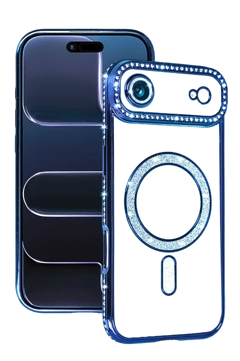 Apple iPhone 17 Uyumlu Air Uyumlu Joke Simli Magneticsafe Kılıf - Mavi