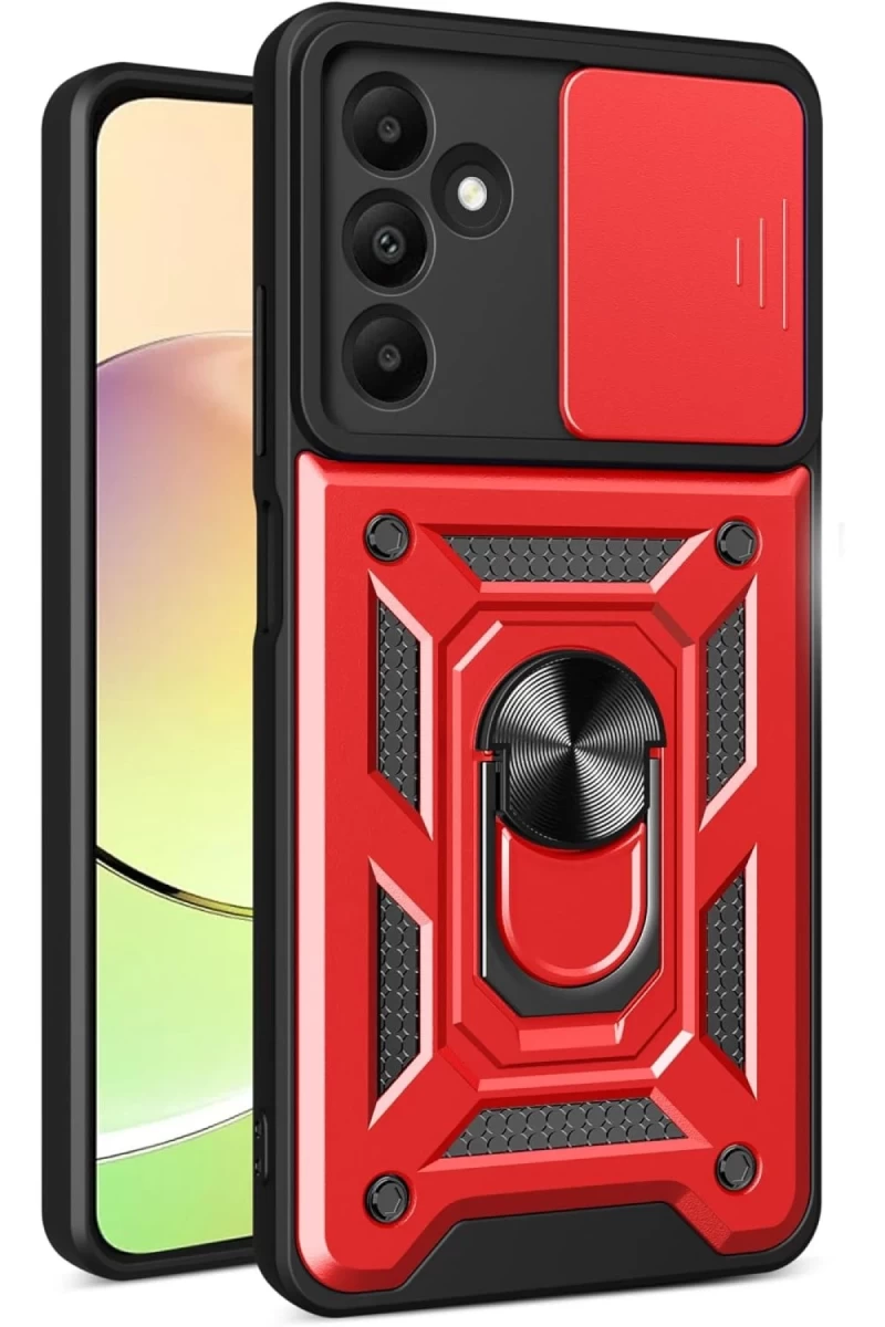 Samsung Galaxy M15 Uyumlu Kılıf Pars Lens Yüzüklü Silikon - Kırmızı