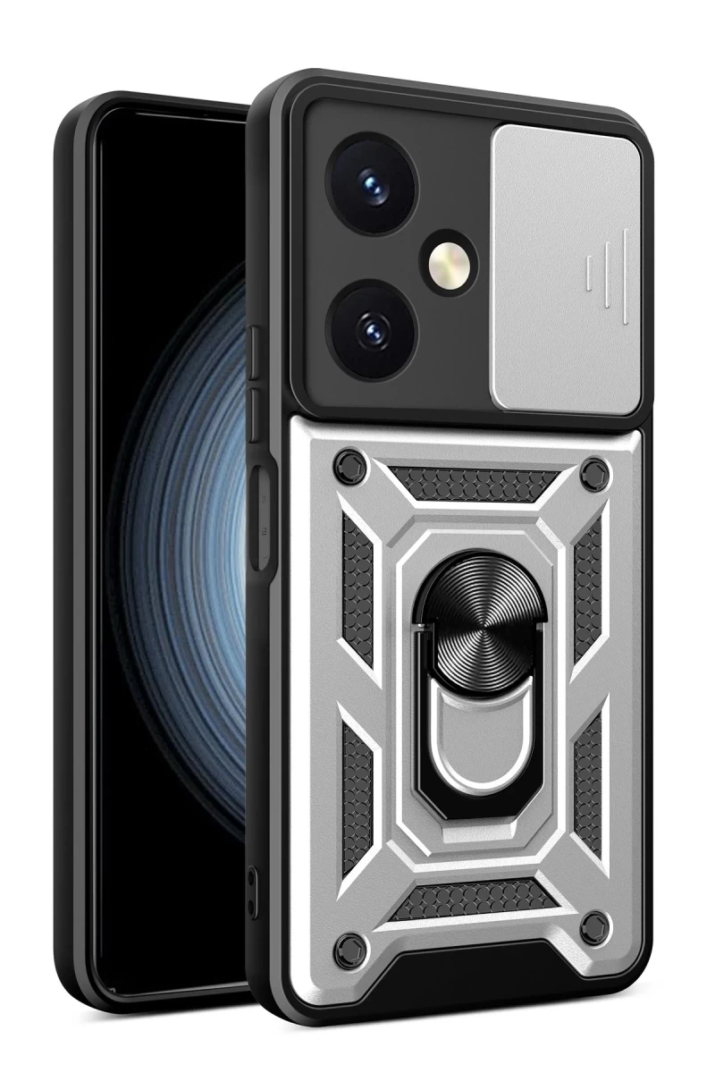 Vivo Y27 Uyumlu Kılıf Pars Lens Yüzüklü Silikon - Gümüş